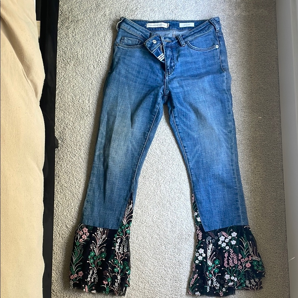 Pilcro and the Letterpress Blue Flare Jeans with Decorative Cuffs